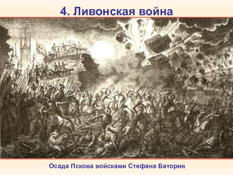4. Ливонская война  В мае 1571 г. крымский хан Девлет-Гирей захватил и сжег Москву.  В