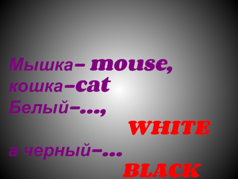 Мышка- mouse, кошка-catБелый-…,              WHITE