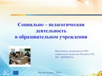 Социально – педагогическая деятельность
в образовательном учреждении
Выполнила: