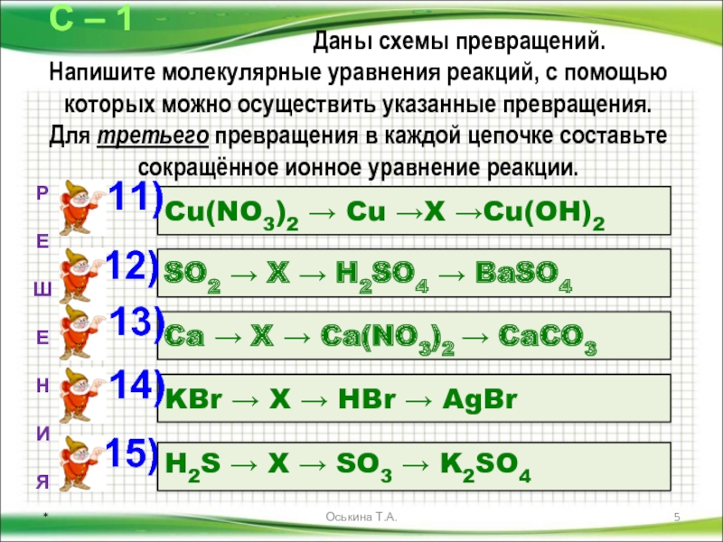 Дана схема превращений напишите молекулярные уравнения с помощью которых можно осуществить указанные