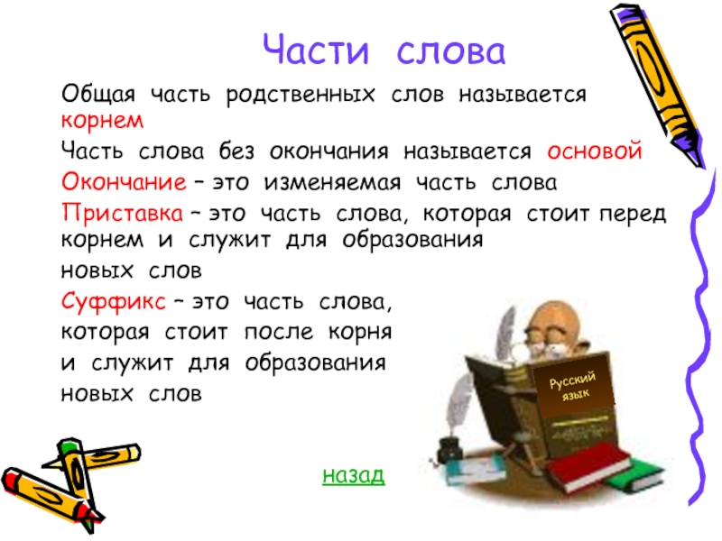 Приставка слова называемый. Части слова. Части слова 3 класс. Части слова в русском языке. Слова без окончаний.