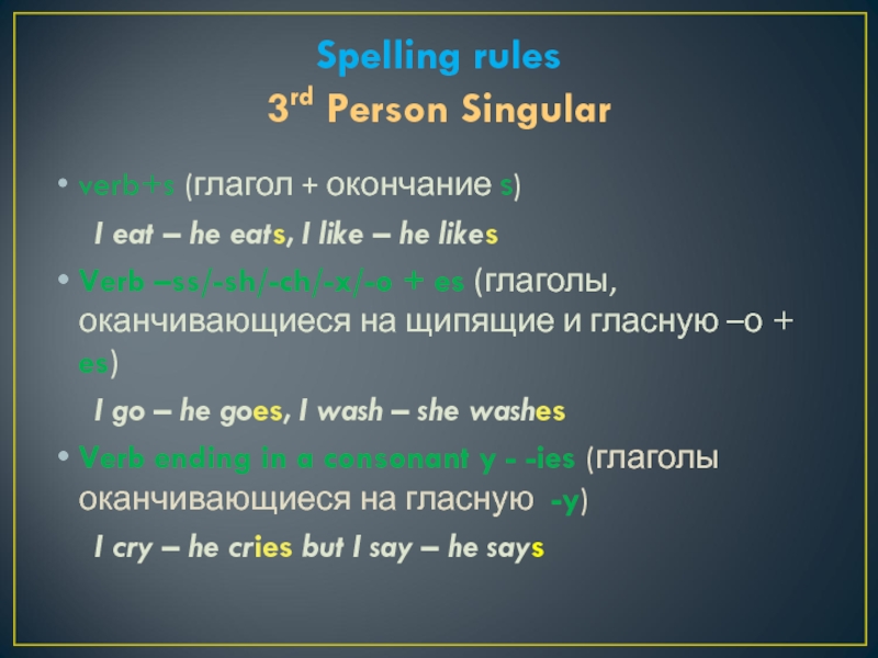 Окончание s у глаголов в английском. Правило Spelling Rules. 3rd person singular Spelling Rules. Say с окончанием s. Упражнения на es глаголы оканчивающие на Ch sh x SS.