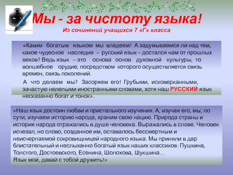 Богатство языка сочинение. Сочинение на тему за чистоту русского языка. Эссе 