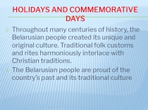 Belarus. Holidays and commemorative days