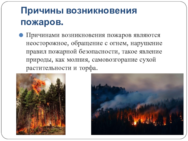 Где часто возникают пожары. Причины возникновения природных пожаров. Природные пожары ОБЖ. Причины возникновения пожаров неосторожное обращение с огнем. Виды природных пожаров и причины возникновения.