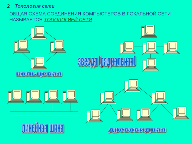 Общая схема соединения компьютеров в локальной сети называется сети