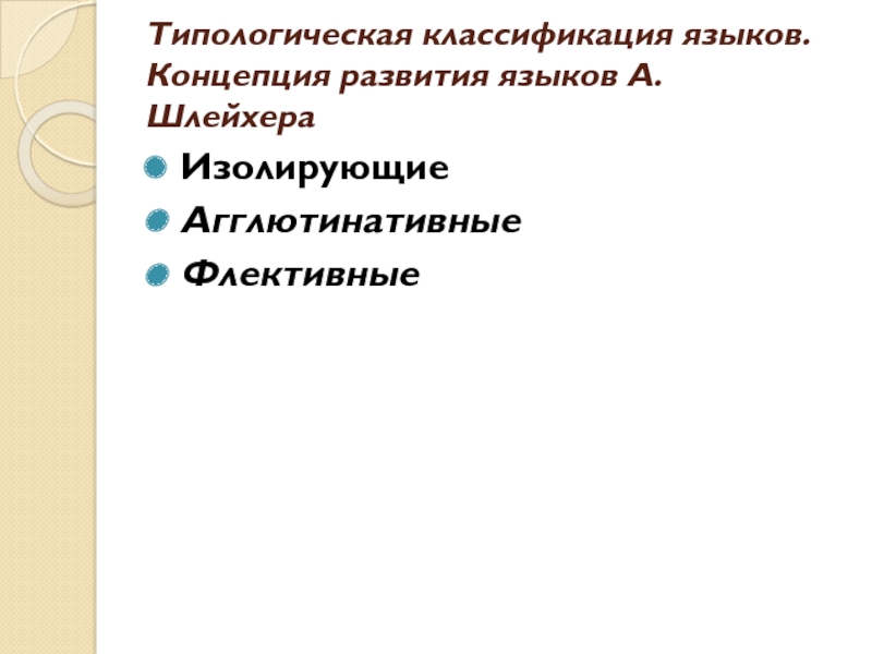 Концептуальные языки. Типологическая классификация Шлейхера. Классификация языков Шлейхера. Лингвистическая концепция Шлейхера. Концепция развития языков Шлейхера.