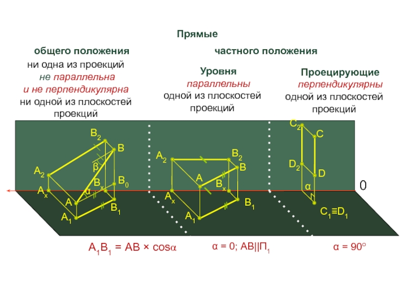 Прямые общего положения показаны на рисунках