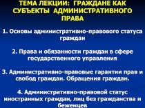 ТЕМА ЛЕКЦИИ: ГРАЖДАНЕ КАК СУБЪЕКТЫ АДМИНИСТРАТИВНОГО ПРАВА 1. Основы