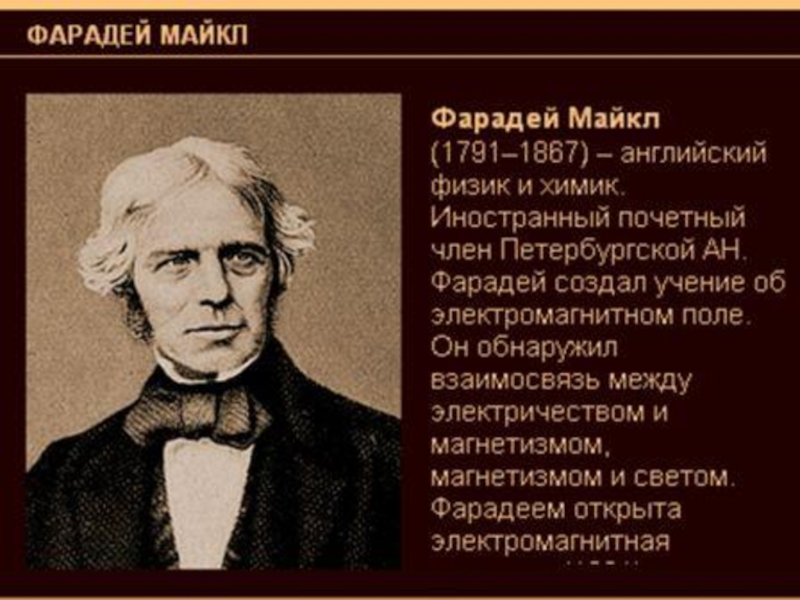 Майкл Фарадей создатель учения об электромагнитном поле. Майкл Фарадей учение об электромагнитном поле.