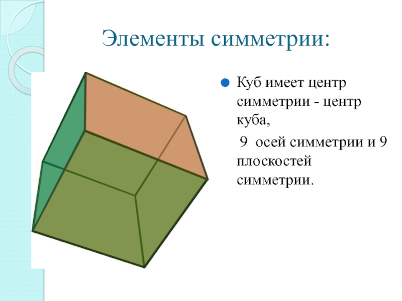 9 осей. 9 Осей симметрии Куба. Центр симметрии Куба. Элементы симметрии Куба. Куб плоскости симметрии.