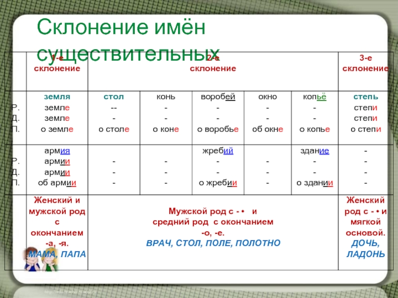 Склонения существительных в русском языке 5 класс. 8. Склонение имен существительных.