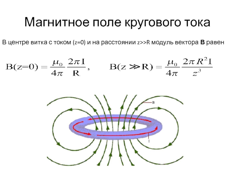 Магнитное поле кольца. Магнитное поле кругового витка с током. Структура магнитного поля кольца с током.