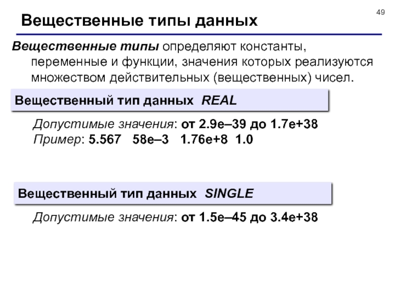 Вещественный Тип данных. Вещественные числа в Паскале. Переменные вещественного типа. Константы и переменные.
