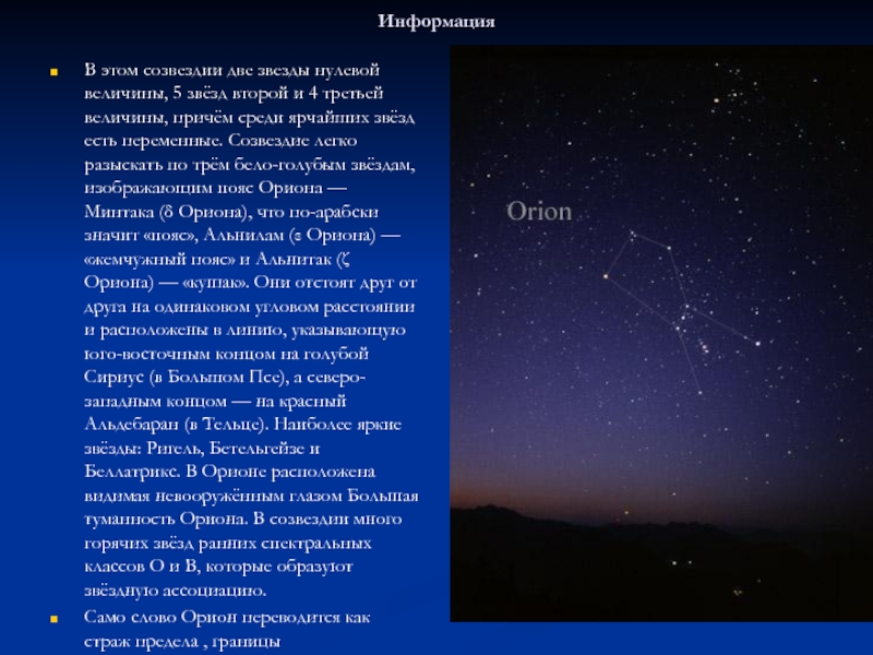 Реферат: Созвездие Ориона