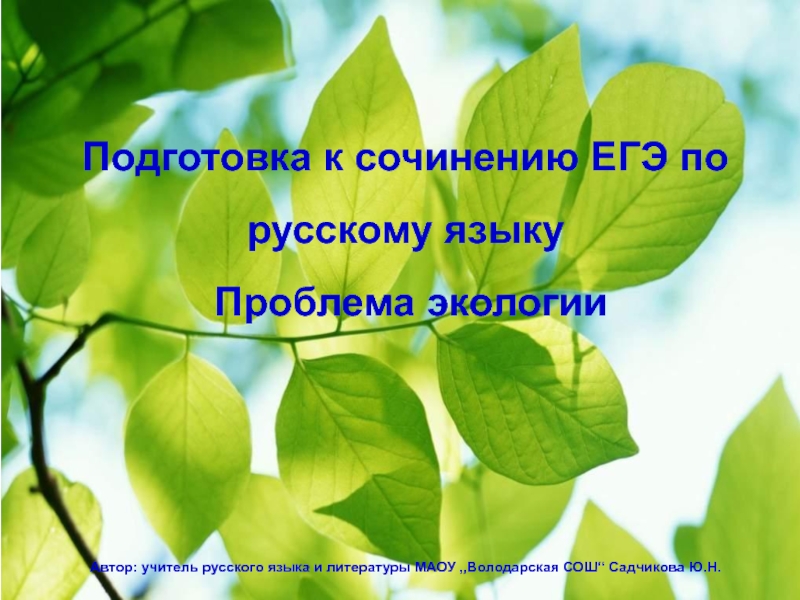 Подготовка к сочинению ЕГЭ по русскому языку Проблема экологии