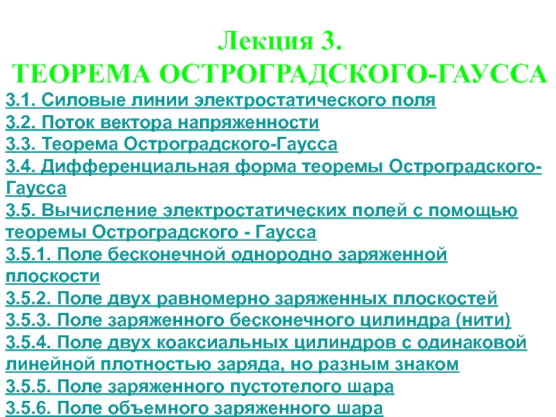 Силовые линии электростатического поля Теорема Остроградского-Гаусса