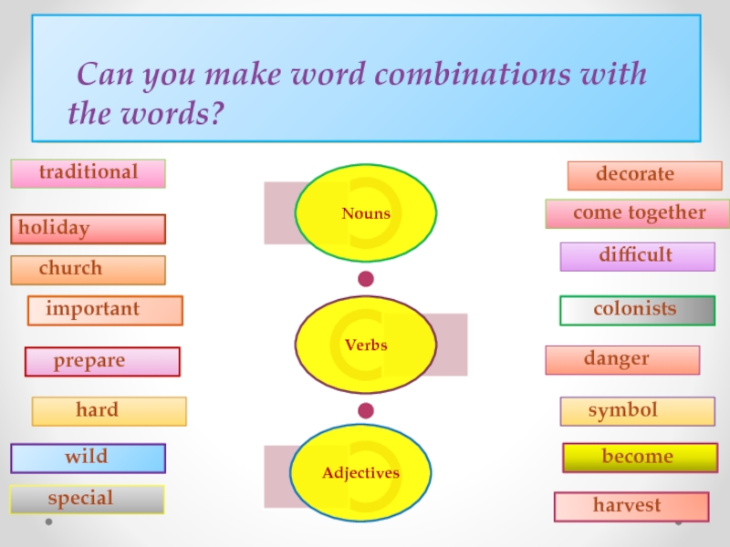 Come difficult. Make Word combinations. Coming and Nouns.
