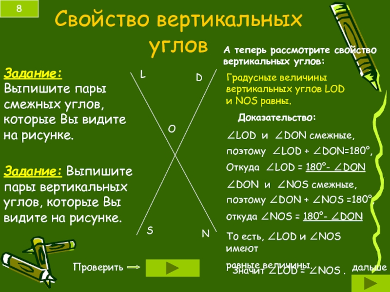 Смежные и вертикальные углы свойства и рисунок