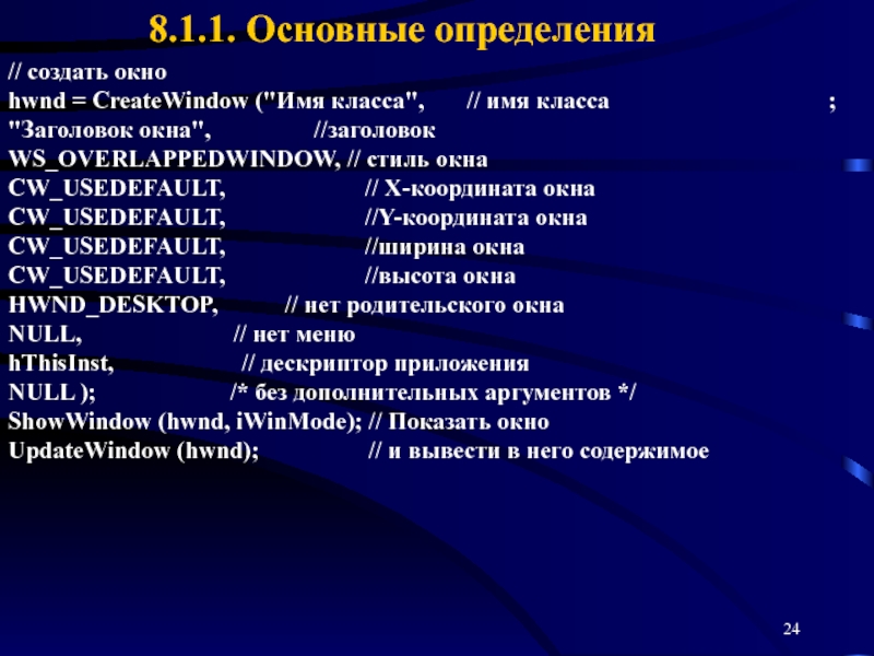 Определить создание. HWND определение.