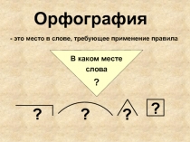 Орфография
В каком месте слова
?
?
?
?
?
- это место в слове, требующее