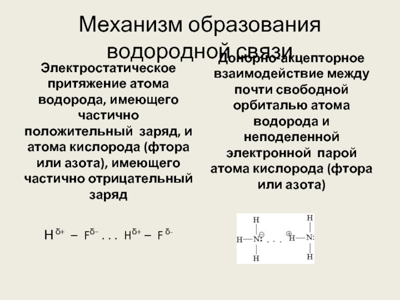 Связи 11. Механизм образования водородной связи. Каков механизм образования водородной связи. Частичный положительный заряд. Частично положительный и отрицательный заряд.