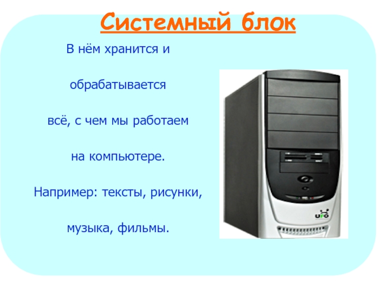 Устройство компьютера 2 класс информатика. Системный блок это в информатике. Устройства ПК по отдельности. Системный блок печатать. Части компьютера 3 класс Информатика.