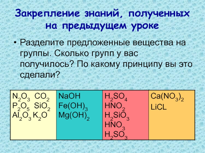 Выберите из предложенных веществ основания. Разделите предложенные вещества на простые вещества металлы сложные. Разделите предложенные вещества на простые и сложные.