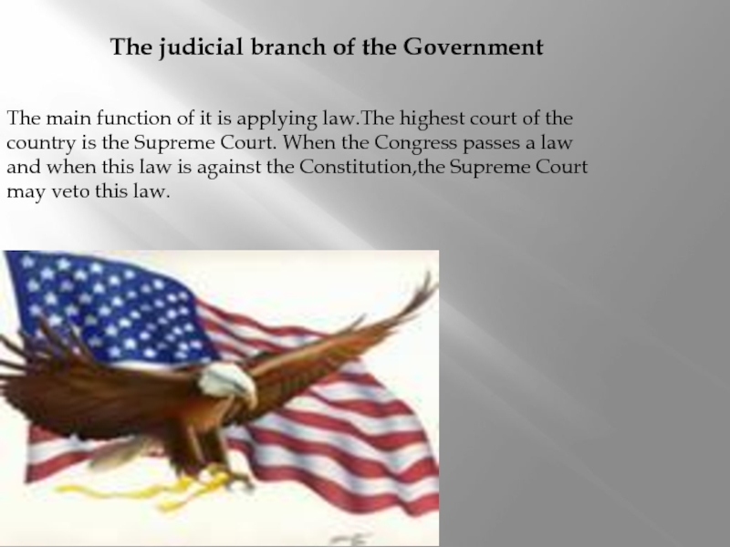 The judicial branch of the GovernmentThe main function of it is applying law.The highest court of the