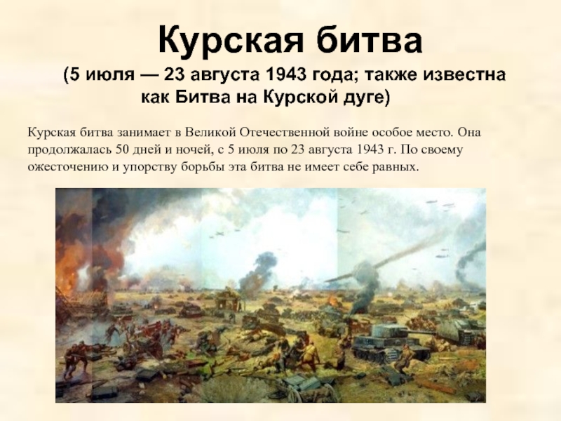 Презентация Курская битва (5 июля — 23 августа 1943 года