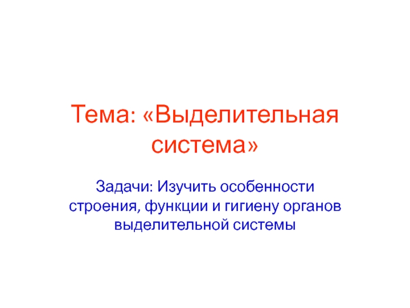 Презентация Тема: Выделительная система