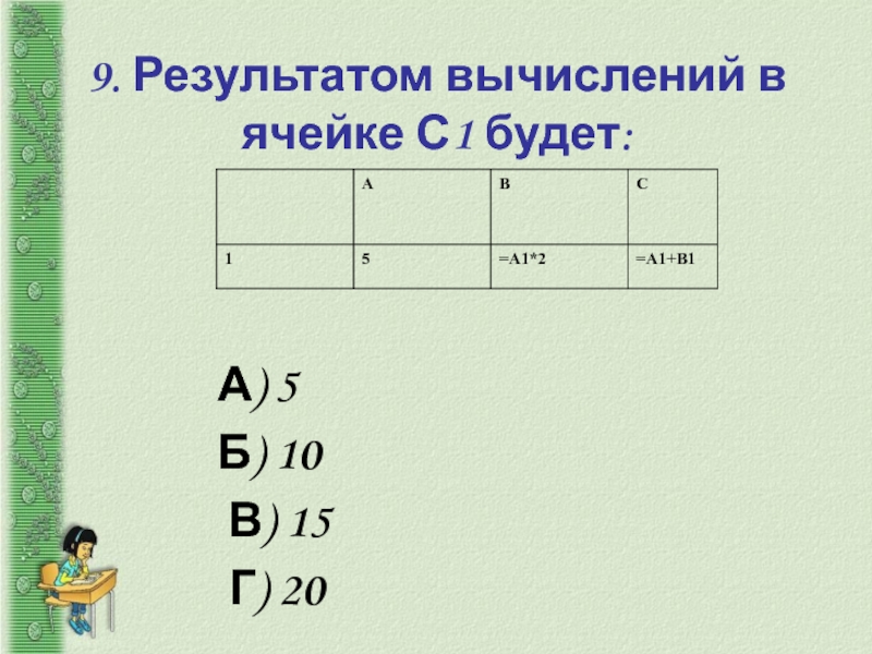 Результатом вычислений в ячейке с2 будет