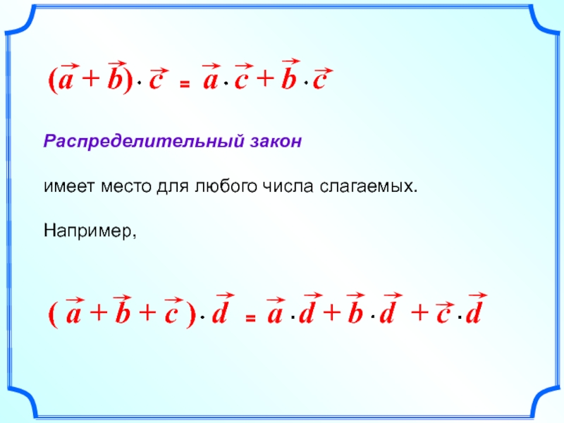 Скалярное произведение векторов a 2b. Скалярное произведение векторов 9 класс. Распределительный закон a+b*c. A/A=B/B распределительный закон. Скалярное произведение векторов 9 класс Атанасян.
