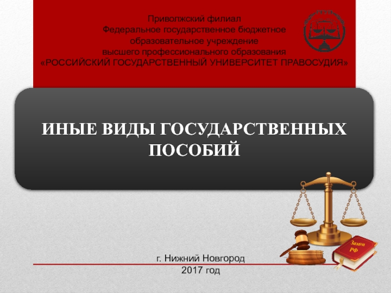 ИНЫЕ ВИДЫ ГОСУДАРСТВЕННЫХ ПОСОБИЙ
г. Нижний Новгород 2017