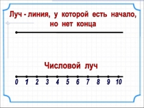 Луч - линия, у которой есть начало,
но нет конца
Числовой