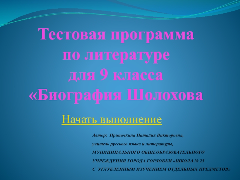 Презентация Тестовая программа по литературе 