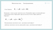 1
1
Сила Лоренца
Проводник с током создает магнитное поле. Покоящийся заряд не