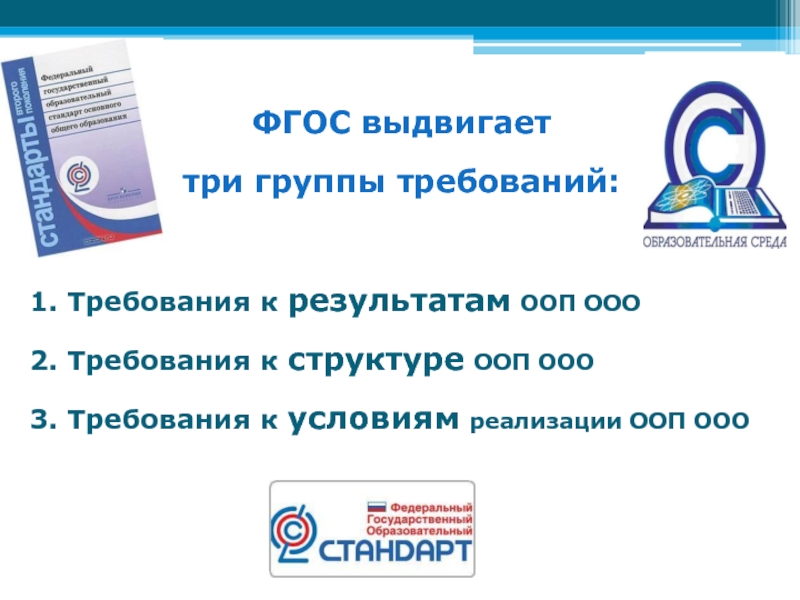 Фгос урок. ФГОС выдвигает три группы. Три требования ФГОС. ФГОС выдвигает три группы требований. Презентация по ФГОС.