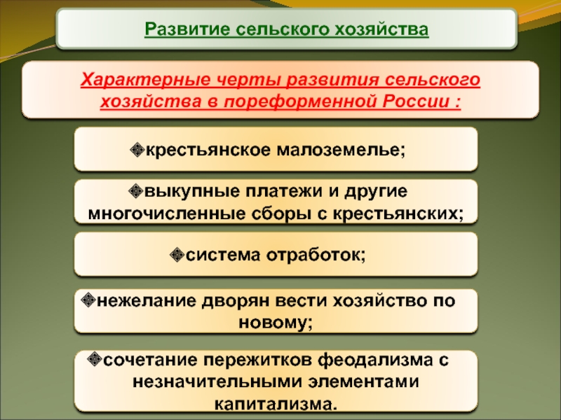 Экономическое развитие в пореформенный период. Черты развития сельского хозяйства. Сельское хозяйство в пореформенной России. Развитие сельского хозяйства в пореформенной России. Характерные черты развития сельского хозяйства.