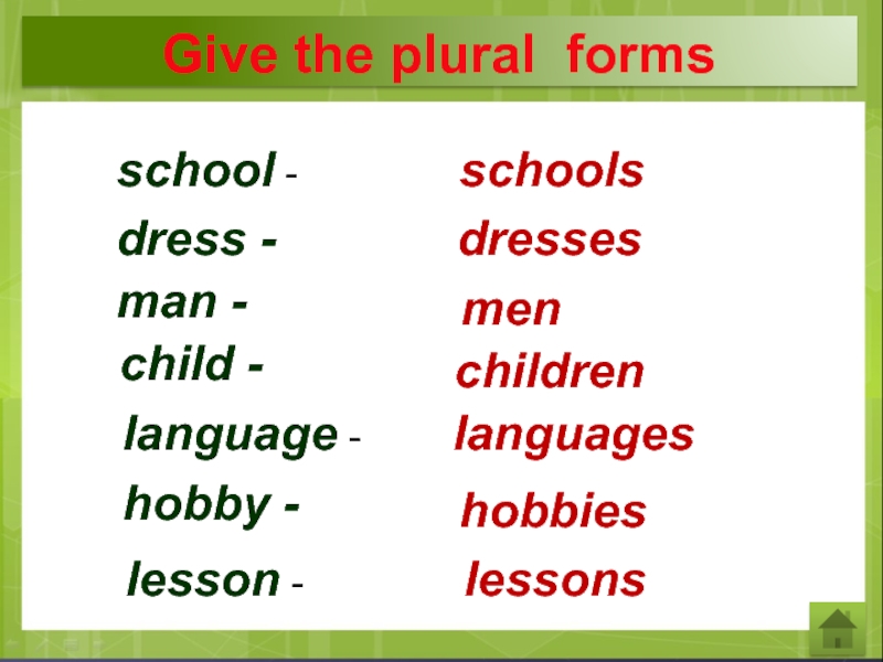 Write the plurals 24 points baby glass