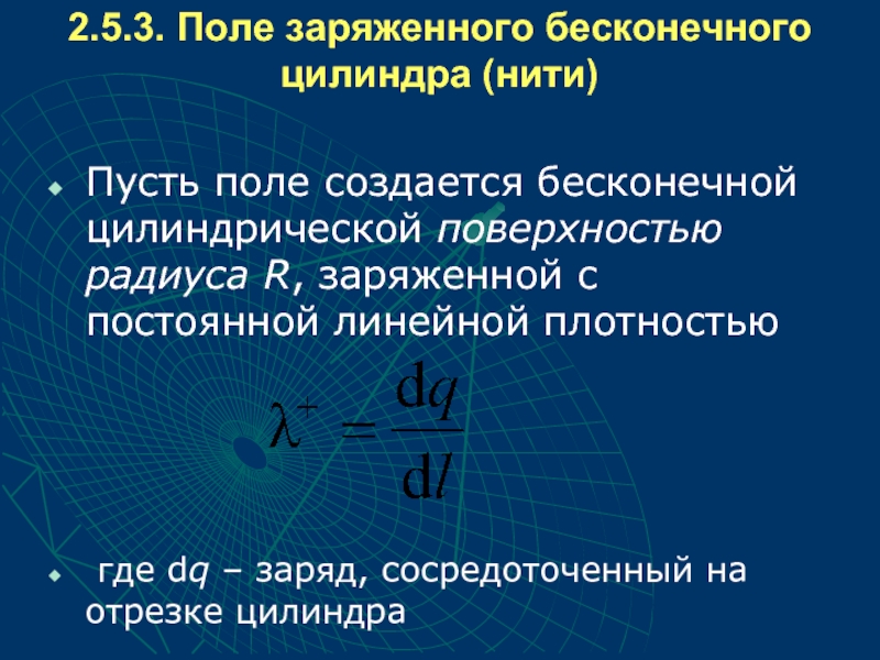 Напряженность равномерно заряженной бесконечной нити