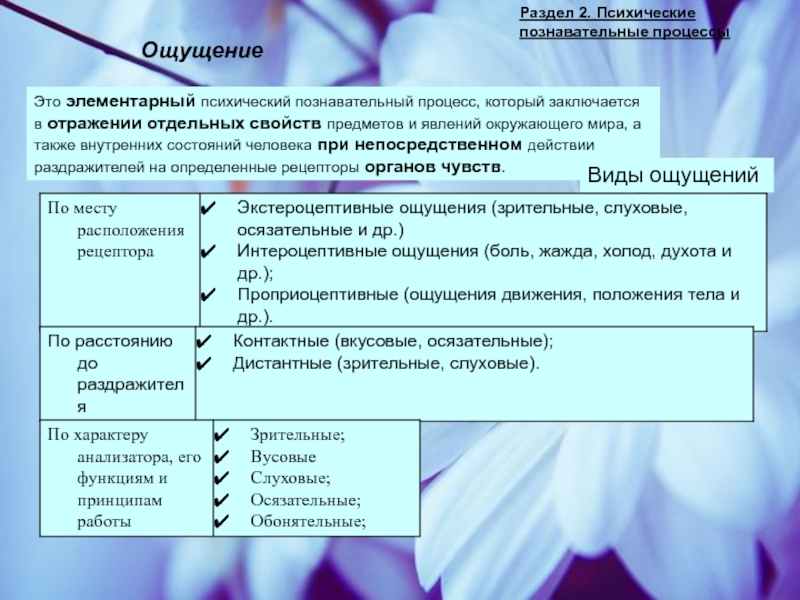 Отражение отдельных свойств предметов