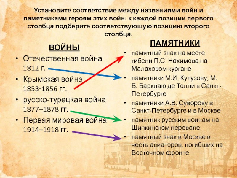 Установите соответствие между историческими. Установите соответствие между названием. Установите соответствие русско турецкая. Установите соответствие между сражениями. Установите соответствие между битвами.