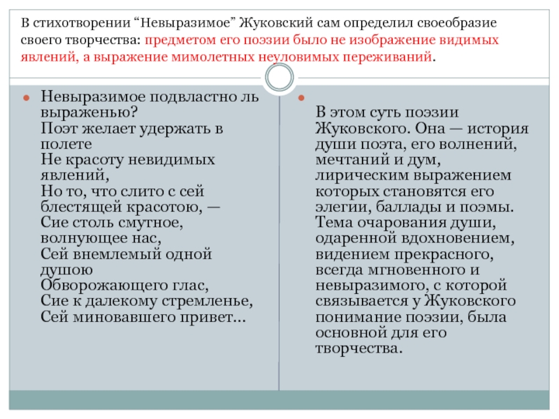 Стихотворение жуковского невыразимое