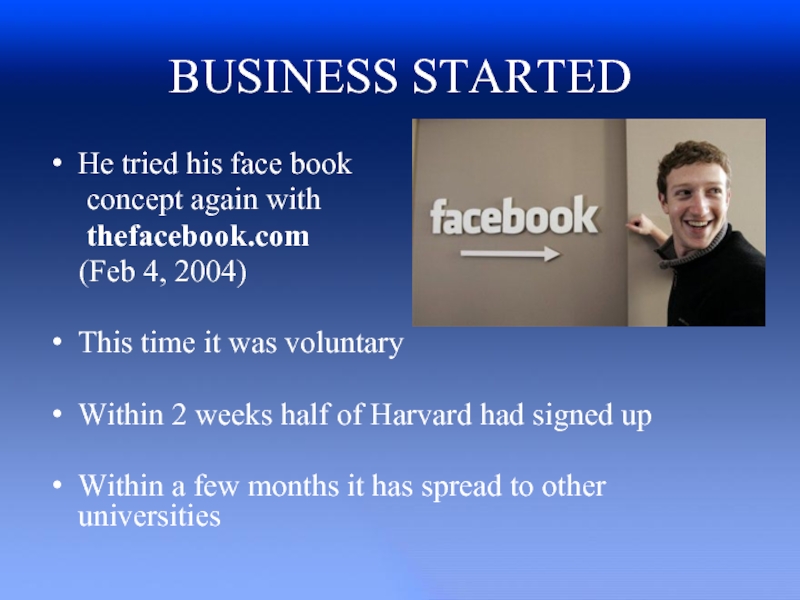 He started. Mark Zuckerberg презентация. Thefacebook 2004.