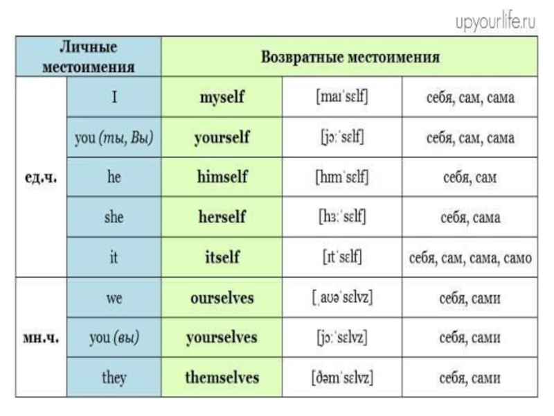 Reflexive pronouns презентация