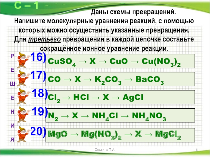 Дана схема превращений напишите молекулярные уравнения реакций