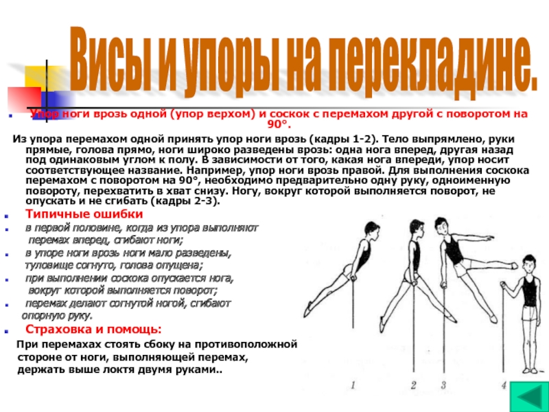 Ноги врозь. Упор ноги врозь. Перемах правой в упор ноги врозь. Перемах правой в упор верхом. Упор углом ноги врозь.