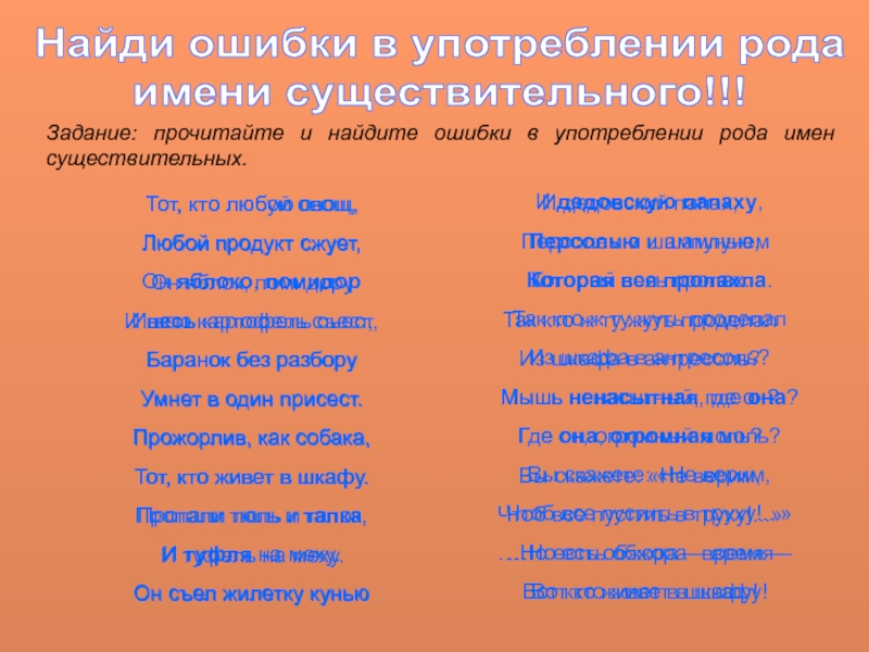 В употреблении род. Ошибки в роде существительных. Ошибки в роде существительных примеры. Употребление рода имен существительных. Найти ошибку в употреблении рода существительных.