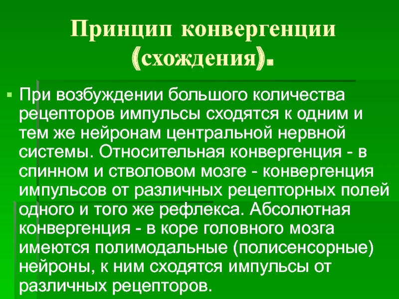 Принцип центр. Конвергенция неврология. Возбудимость большая. Наибольшей возбудимостью. Сорокин конвергенция.